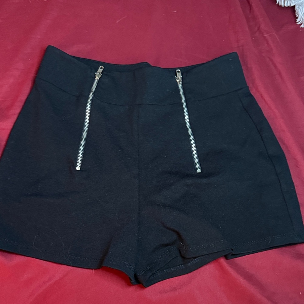 Charlotte Russe Black High-Waist Shorts with Front Zips